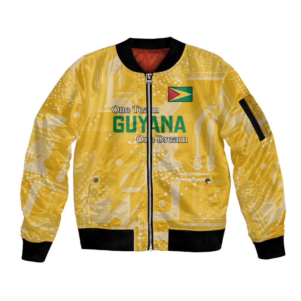 Custom Guyana Football Sleeve Zip Bomber Jacket One Team One Game Yellow Version - Wonder Print Shop