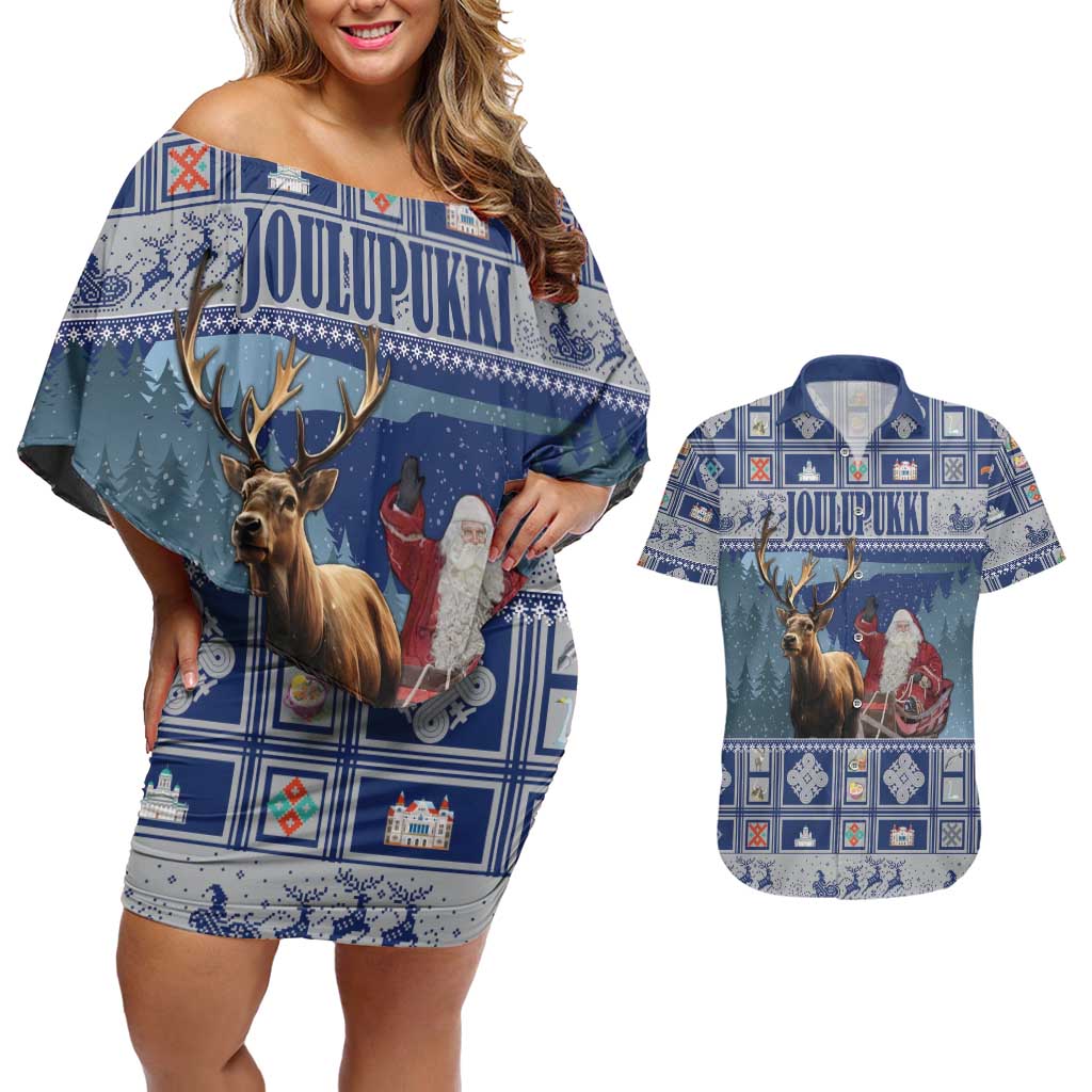 Finland Joulupukki Christmas Couples Matching Off Shoulder Short Dress and Hawaiian Shirt Mythology Hannunvaakuna - Wonder Print Shop