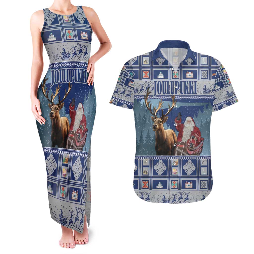 Finland Joulupukki Christmas Couples Matching Tank Maxi Dress and Hawaiian Shirt Mythology Hannunvaakuna - Wonder Print Shop