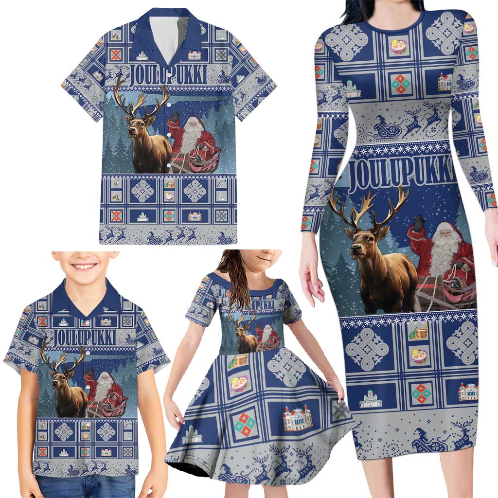 Finland Joulupukki Christmas Family Matching Long Sleeve Bodycon Dress and Hawaiian Shirt Mythology Hannunvaakuna - Wonder Print Shop