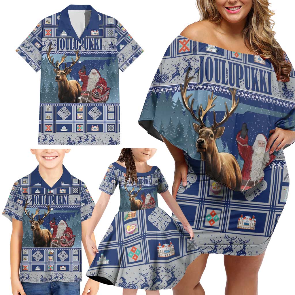 Finland Joulupukki Christmas Family Matching Off Shoulder Short Dress and Hawaiian Shirt Mythology Hannunvaakuna - Wonder Print Shop