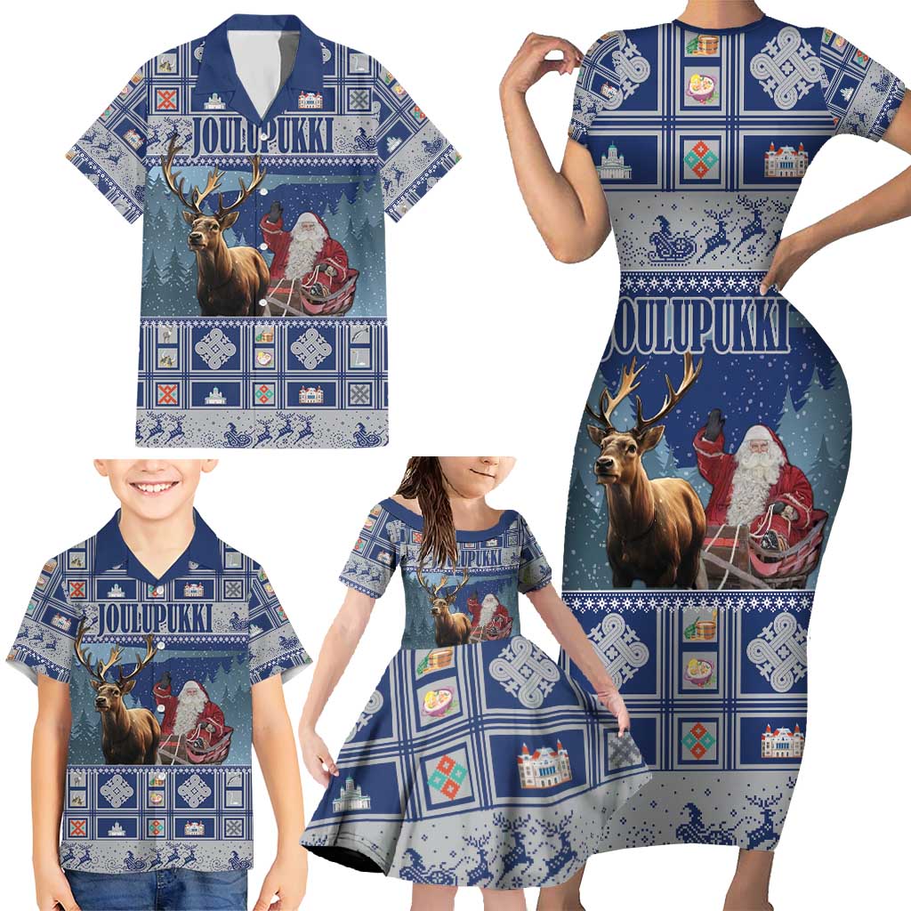 Finland Joulupukki Christmas Family Matching Short Sleeve Bodycon Dress and Hawaiian Shirt Mythology Hannunvaakuna - Wonder Print Shop