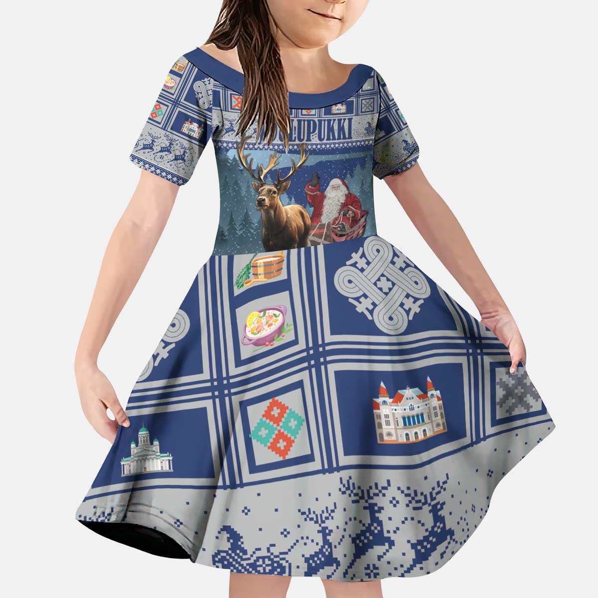 Finland Joulupukki Christmas Kid Short Sleeve Dress Mythology Hannunvaakuna - Wonder Print Shop