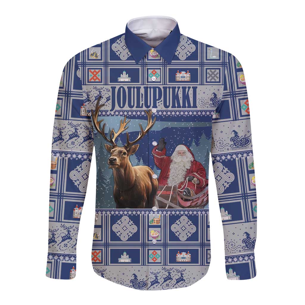 Finland Joulupukki Christmas Long Sleeve Button Shirt Mythology Hannunvaakuna - Wonder Print Shop