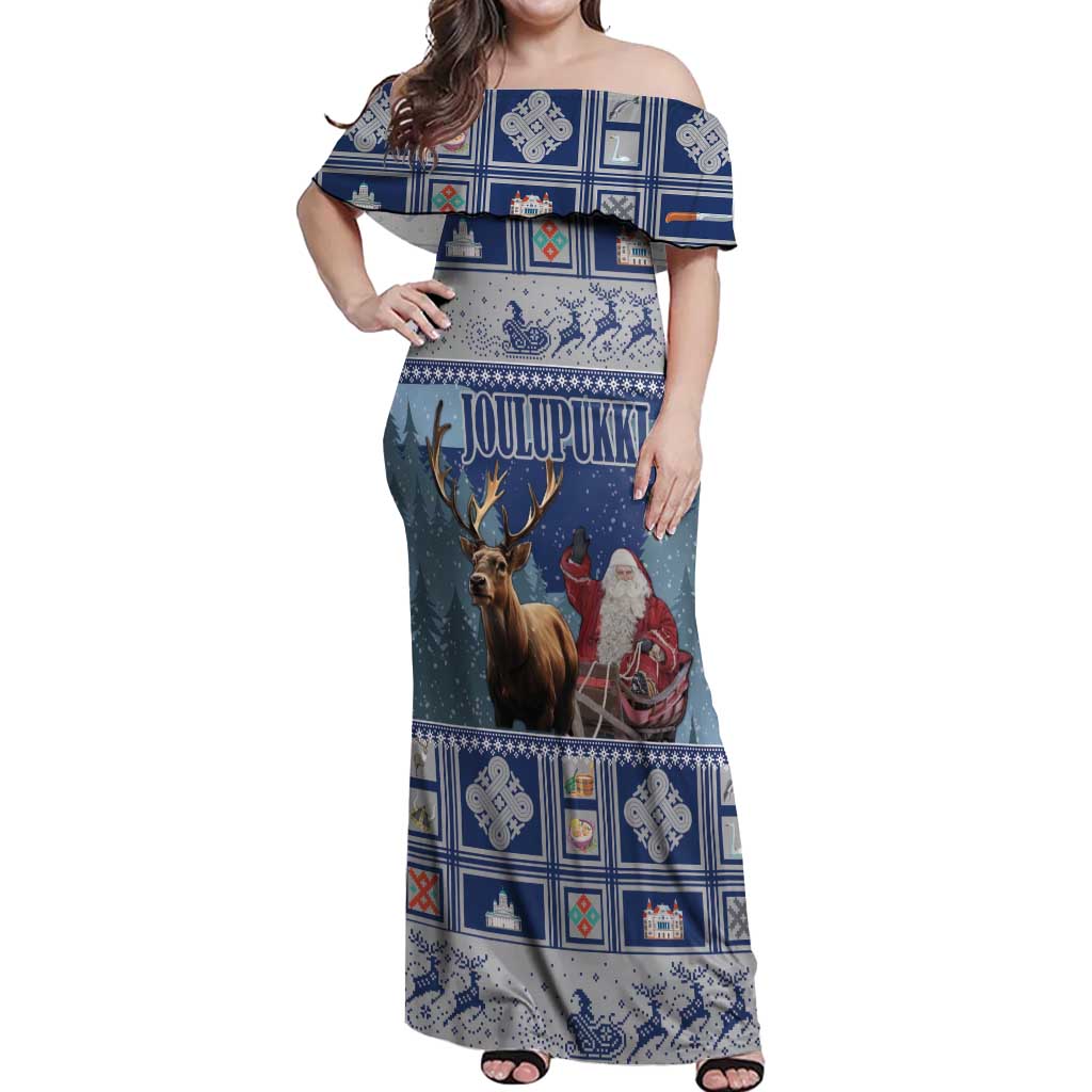 Finland Joulupukki Christmas Off Shoulder Maxi Dress Mythology Hannunvaakuna - Wonder Print Shop