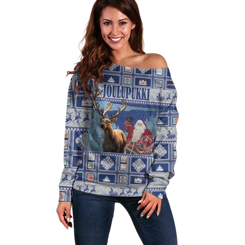 Finland Joulupukki Christmas Off Shoulder Sweater Mythology Hannunvaakuna - Wonder Print Shop