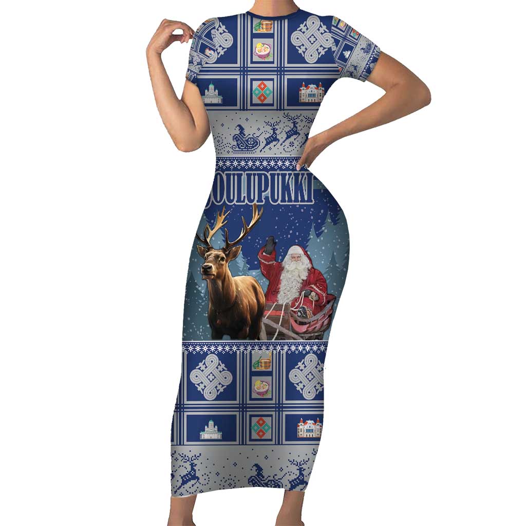 Finland Joulupukki Christmas Short Sleeve Bodycon Dress Mythology Hannunvaakuna