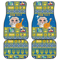Blue personalized car floor mats set with cartoon angel and “YOUR TEXT” panels