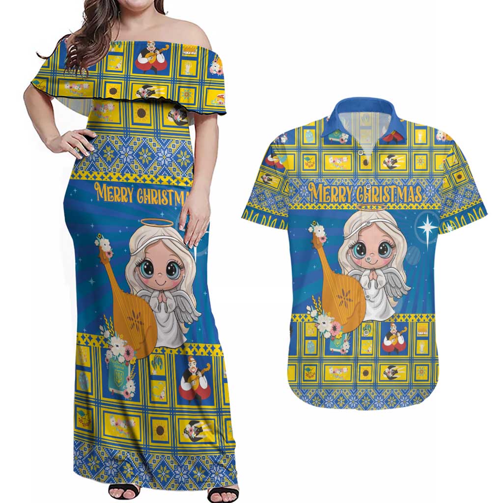 Personalized Ukraine Christmas Couples Matching Off Shoulder Maxi Dress and Hawaiian Shirt Star of Bethlehem With Angle Funny - Wonder Print Shop