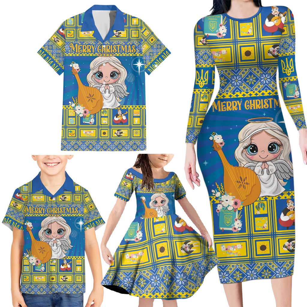 Personalized Ukraine Christmas Family Matching Long Sleeve Bodycon Dress and Hawaiian Shirt Star of Bethlehem With Angle Funny - Wonder Print Shop