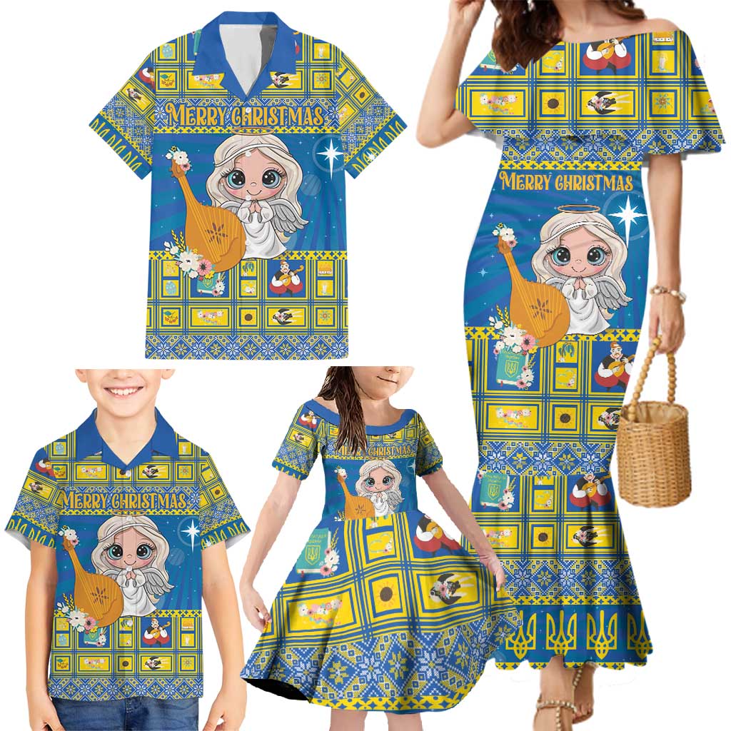 Personalized Ukraine Christmas Family Matching Mermaid Dress and Hawaiian Shirt Star of Bethlehem With Angle Funny - Wonder Print Shop