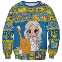 Unisex blue Christmas sweatshirt with angel graphic and “Merry Christmas” text