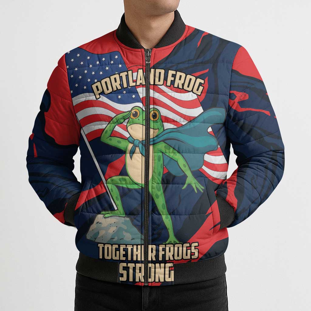 Portland Frog Protest Personalized Bomber Puffer Jacket Frogs Together Strong - Wonder Print Shop