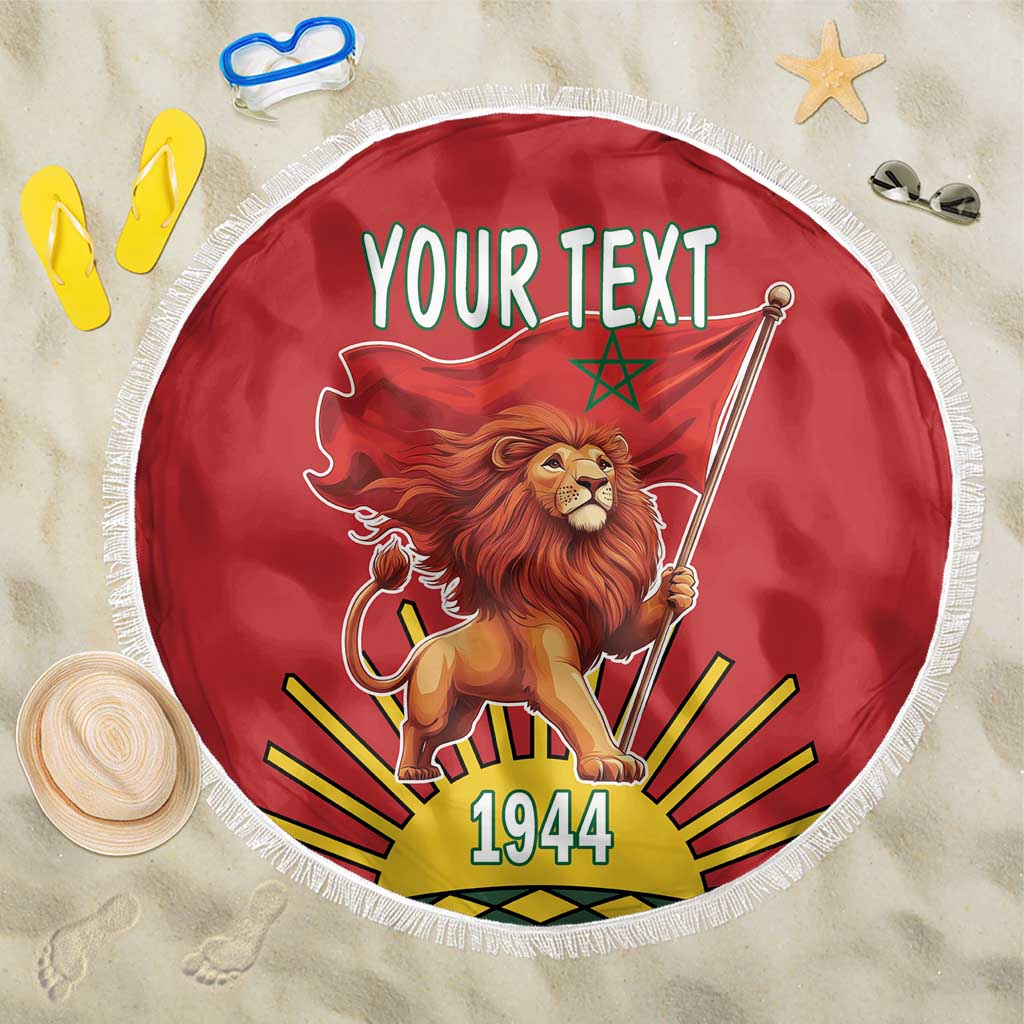 Personalized Morocco Proclamation Day 1944 Beach Blanket Barbary Lion With Flag - Wonder Print Shop