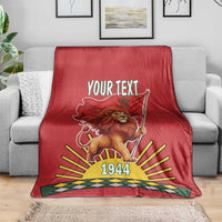 Red lion-flag personalized blanket with 'YOUR TEXT' and '1944' centered graphic