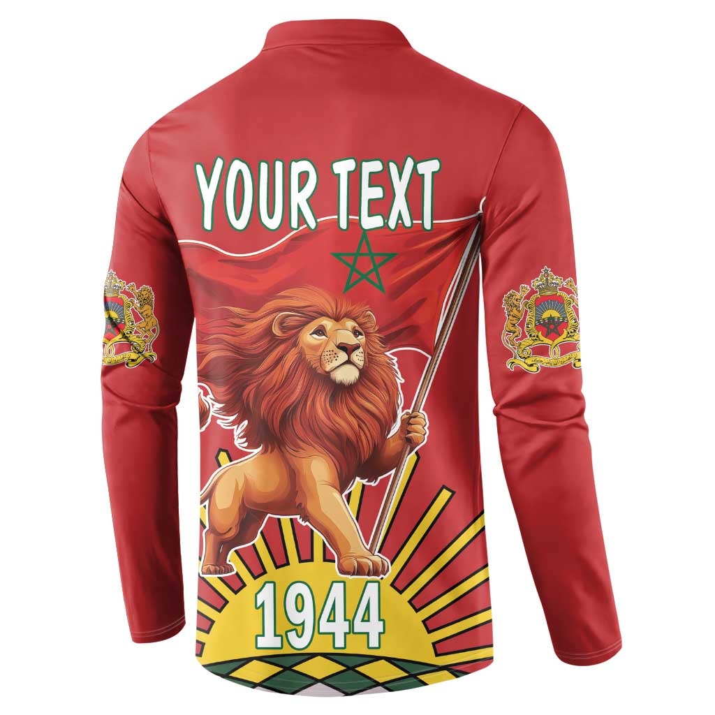 Red button sweatshirt with back "YOUR TEXT", lion flag artwork, 1944, emblem sleeve prints