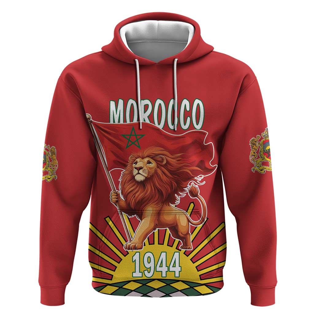 Personalized Morocco Proclamation Day 1944 Hoodie Barbary Lion With Flag