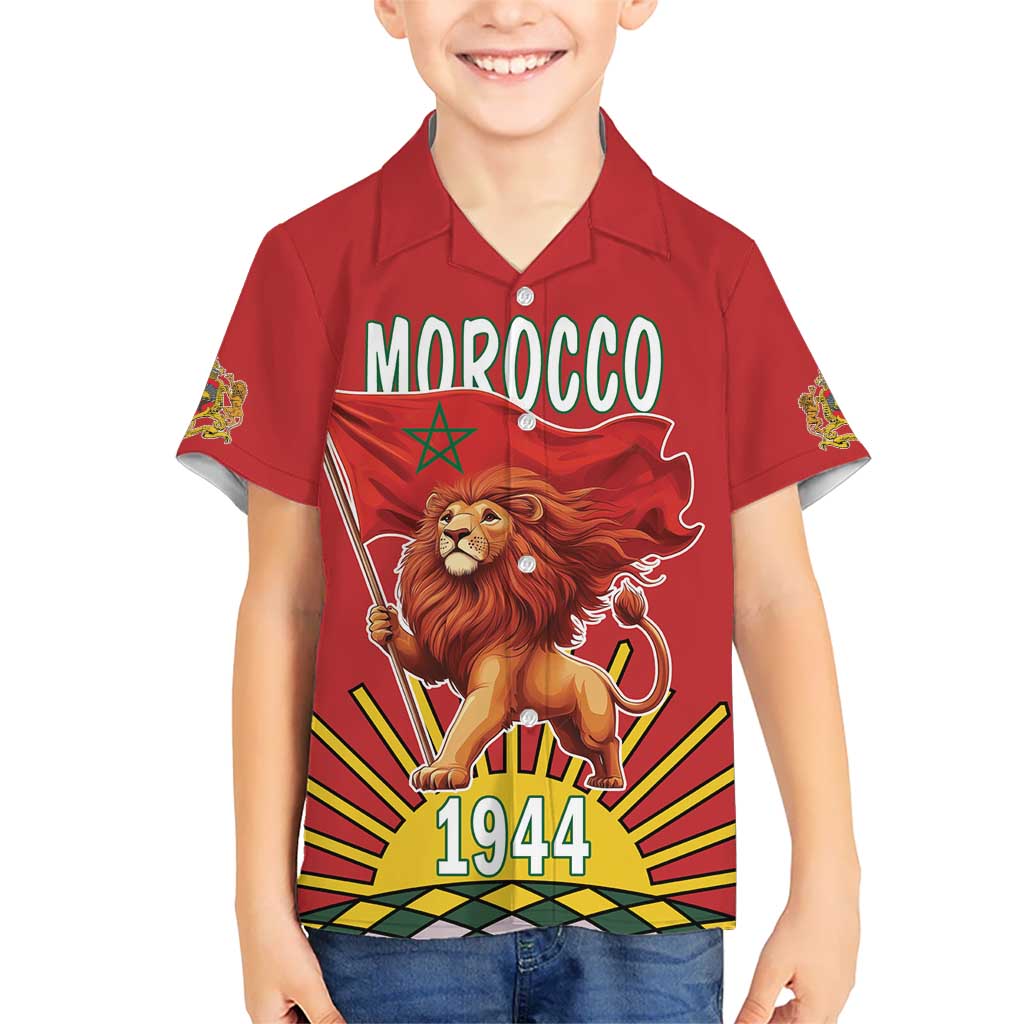 Personalized Morocco Proclamation Day 1944 Kid Hawaiian Shirt Barbary Lion With Flag