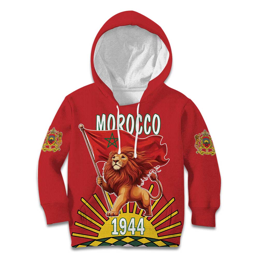 Personalized Morocco Proclamation Day 1944 Kid Hoodie Barbary Lion With Flag