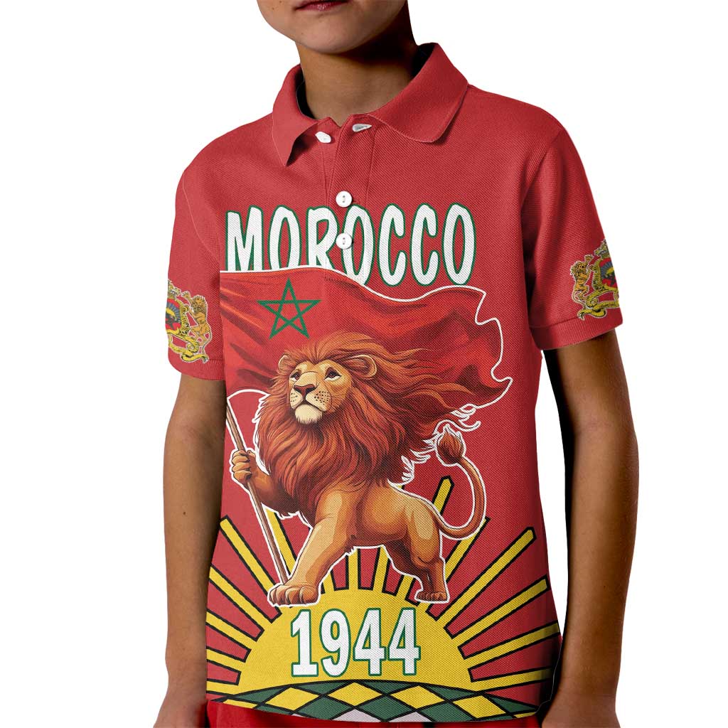 Personalized Morocco Proclamation Day 1944 Kid Polo Shirt Barbary Lion With Flag