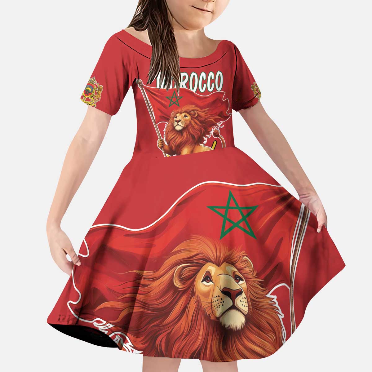 Personalized Morocco Proclamation Day 1944 Kid Short Sleeve Dress Barbary Lion With Flag