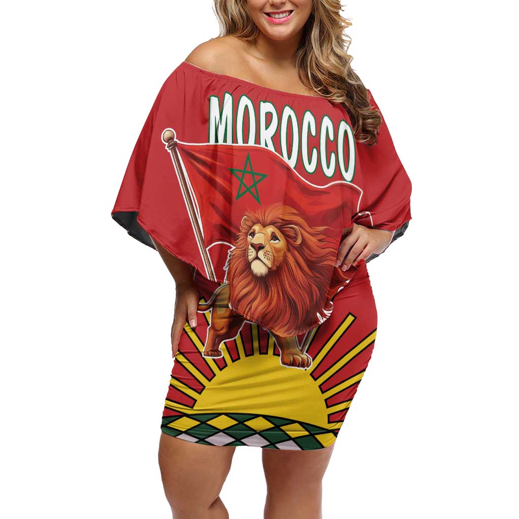 Personalized Morocco Proclamation Day 1944 Off Shoulder Short Dress Barbary Lion With Flag - Wonder Print Shop