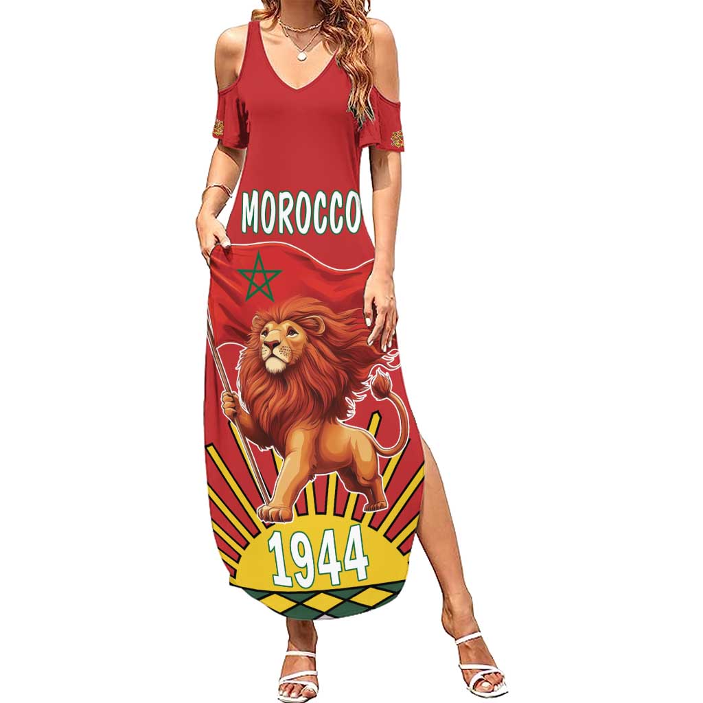 Personalized Morocco Proclamation Day 1944 Summer Maxi Dress Barbary Lion With Flag - Wonder Print Shop