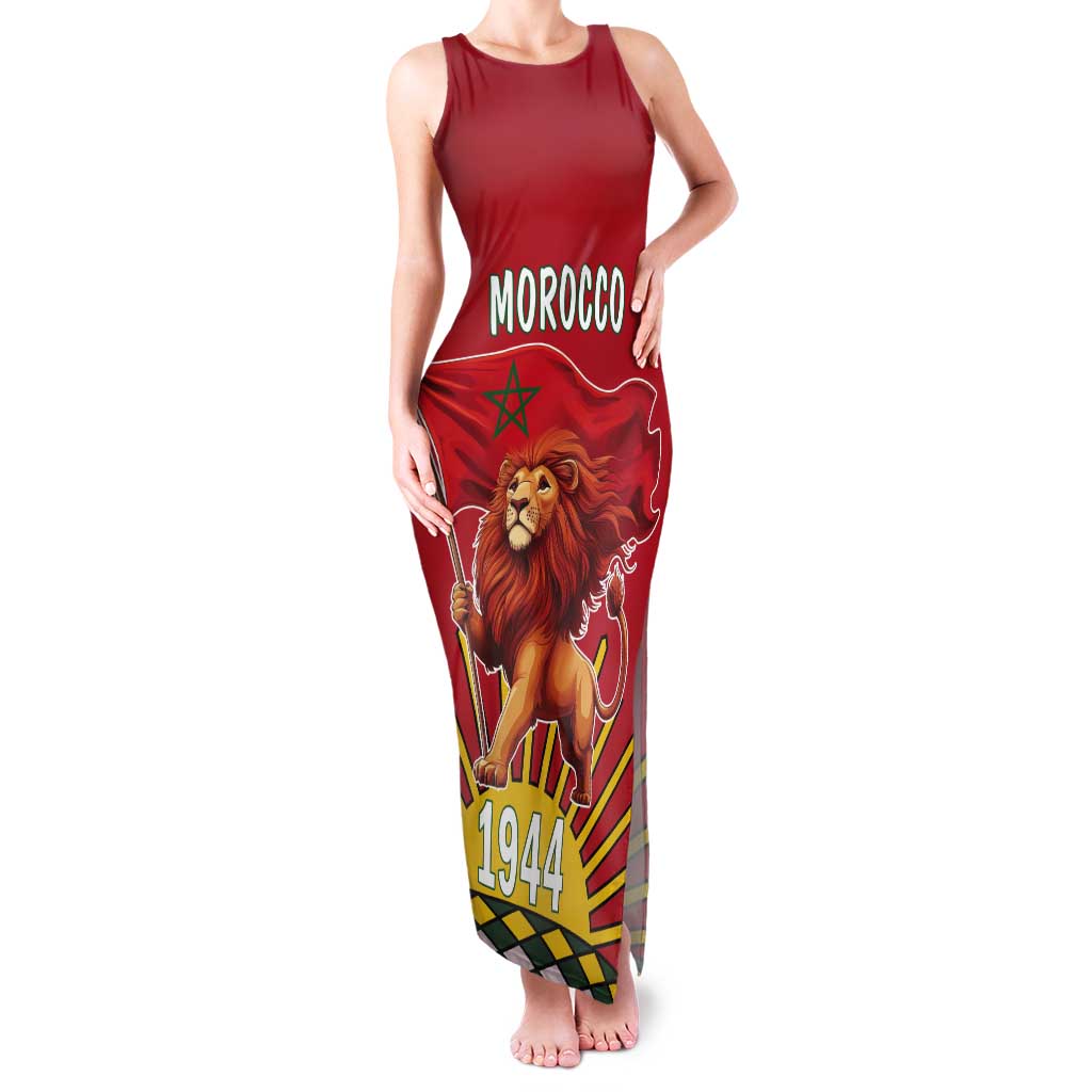 Personalized Morocco Proclamation Day 1944 Tank Maxi Dress Barbary Lion With Flag - Wonder Print Shop