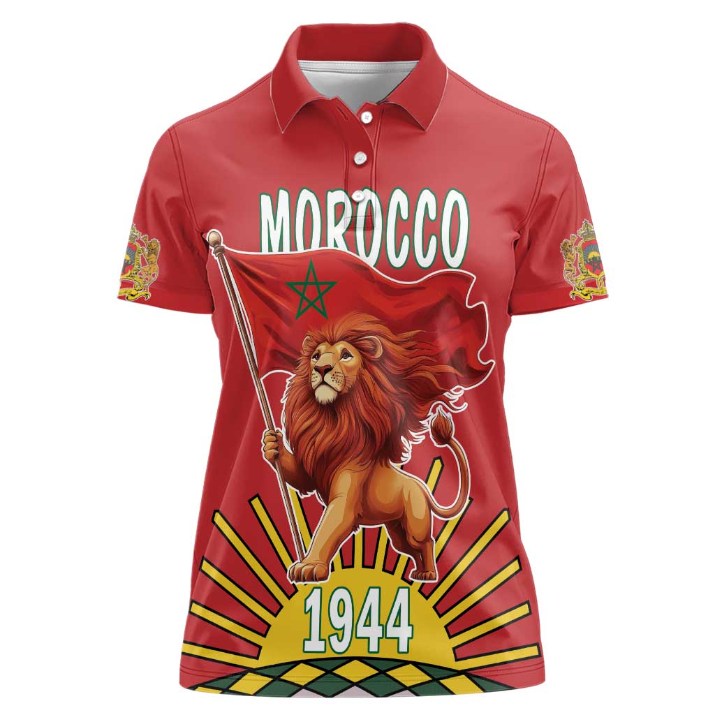 Personalized Morocco Proclamation Day 1944 Women Polo Shirt Barbary Lion With Flag - Wonder Print Shop