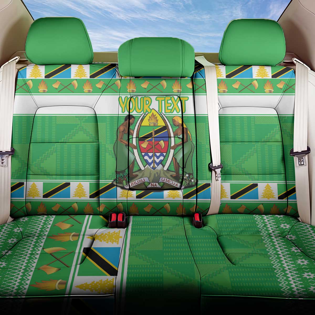 Personalized Tanzania Christmas Back Car Seat Cover Uhuru na Umoja Heri ya Krismasi - Wonder Print Shop