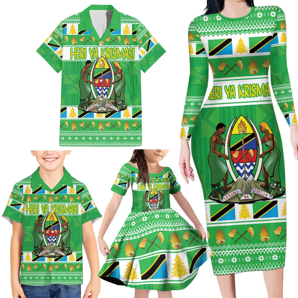 Personalized Tanzania Christmas Family Matching Long Sleeve Bodycon Dress and Hawaiian Shirt Uhuru na Umoja Heri ya Krismasi - Wonder Print Shop