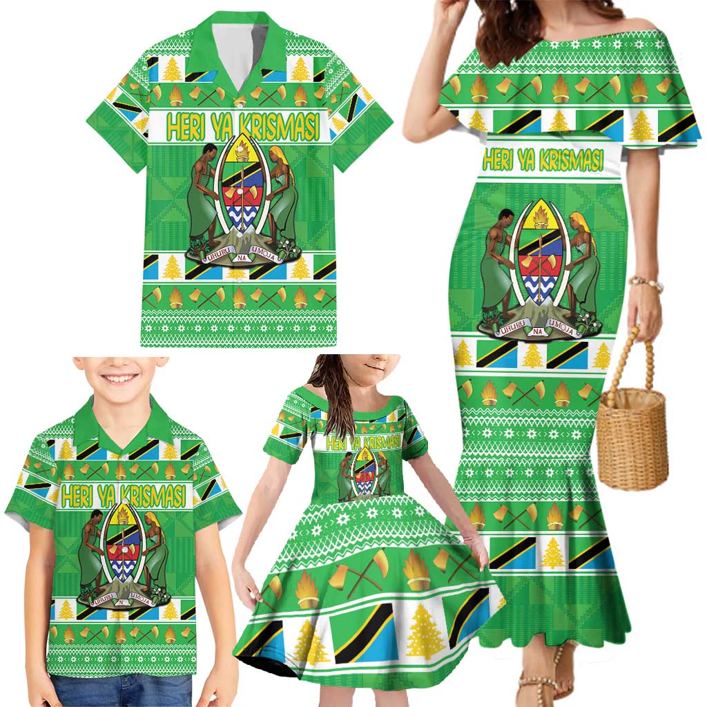 Personalized Tanzania Christmas Family Matching Mermaid Dress and Hawaiian Shirt Uhuru na Umoja Heri ya Krismasi - Wonder Print Shop