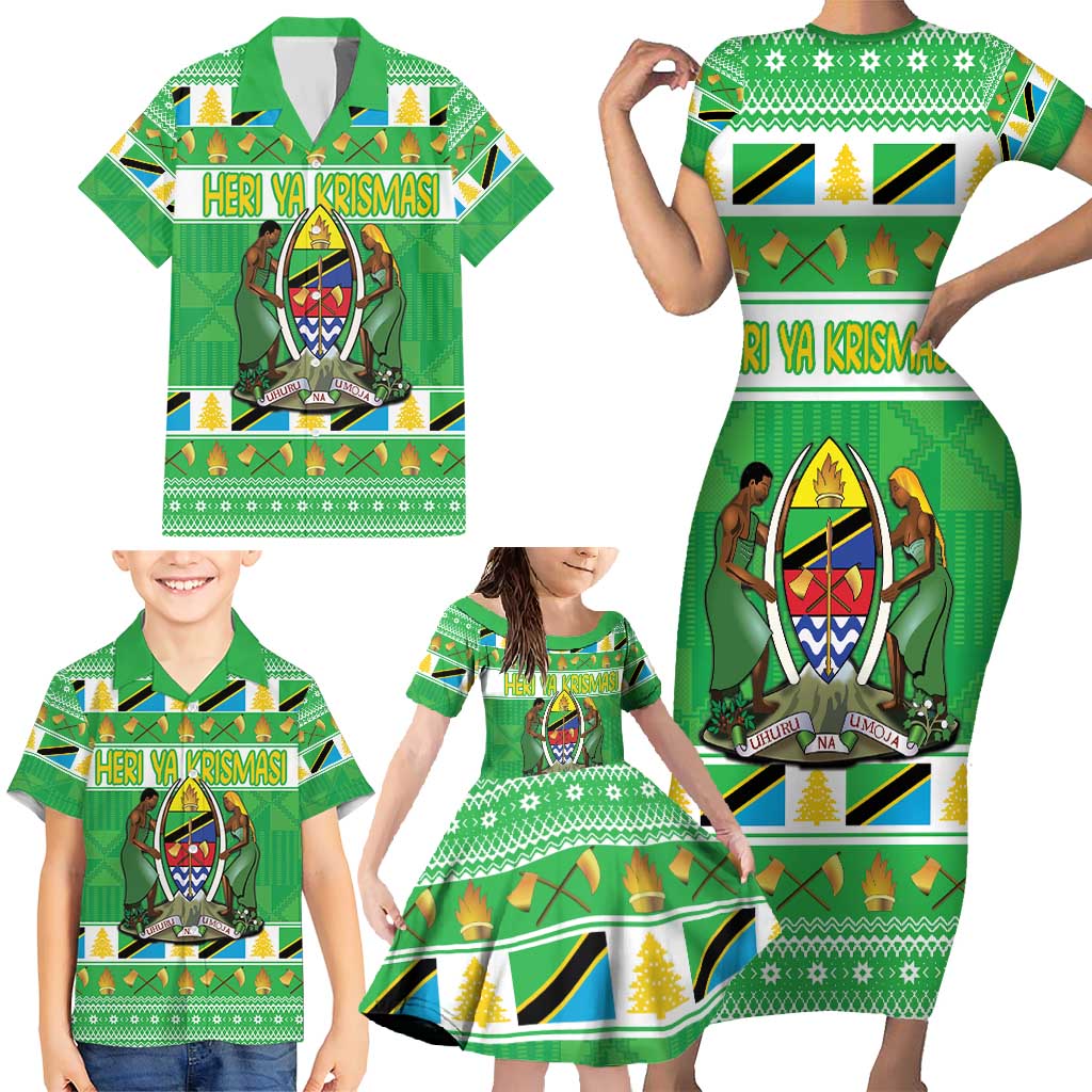 Personalized Tanzania Christmas Family Matching Short Sleeve Bodycon Dress and Hawaiian Shirt Uhuru na Umoja Heri ya Krismasi - Wonder Print Shop