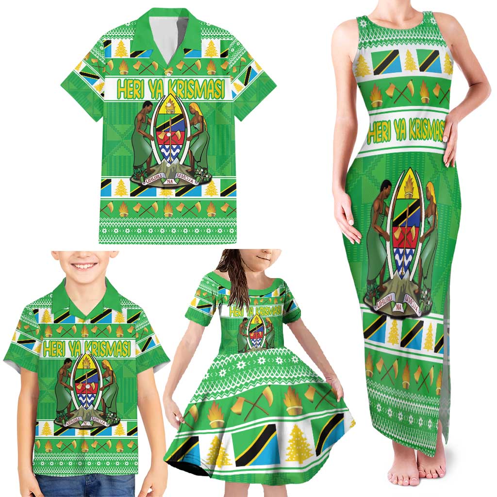 Personalized Tanzania Christmas Family Matching Tank Maxi Dress and Hawaiian Shirt Uhuru na Umoja Heri ya Krismasi - Wonder Print Shop