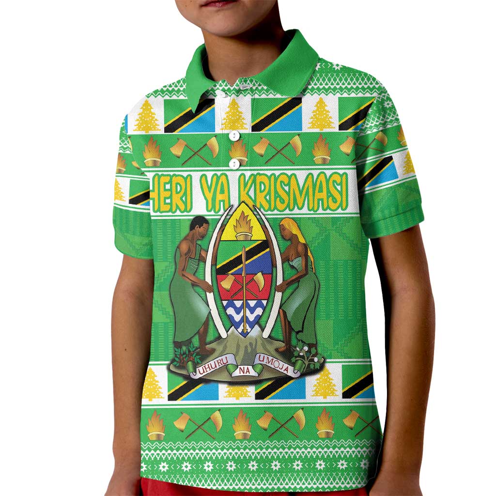 Personalized Tanzania Christmas Kid Polo Shirt Uhuru na Umoja Heri ya Krismasi - Wonder Print Shop