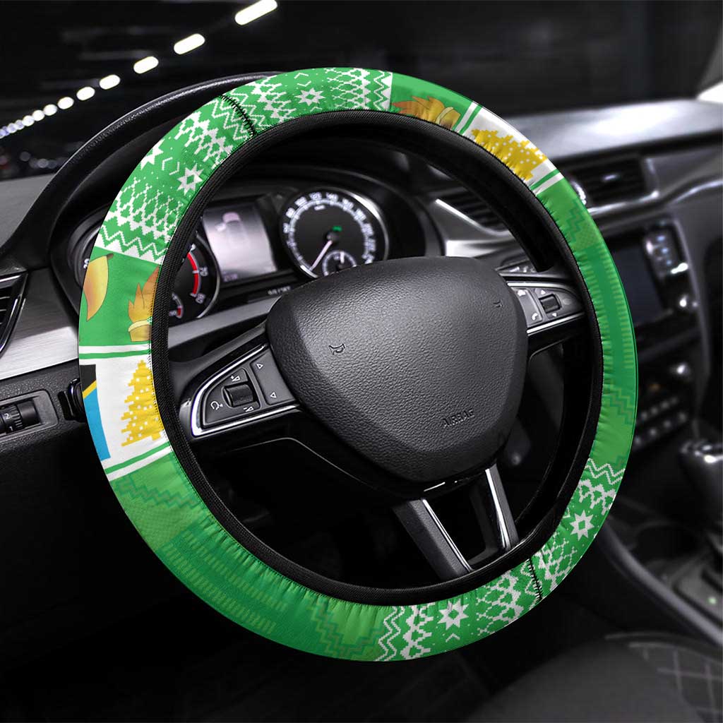 Tanzania Christmas Steering Wheel Cover Uhuru na Umoja Heri ya Krismasi - Wonder Print Shop