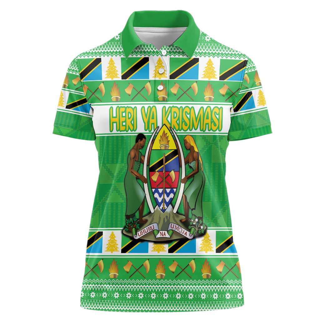 Personalized Tanzania Christmas Women Polo Shirt Uhuru na Umoja Heri ya Krismasi - Wonder Print Shop