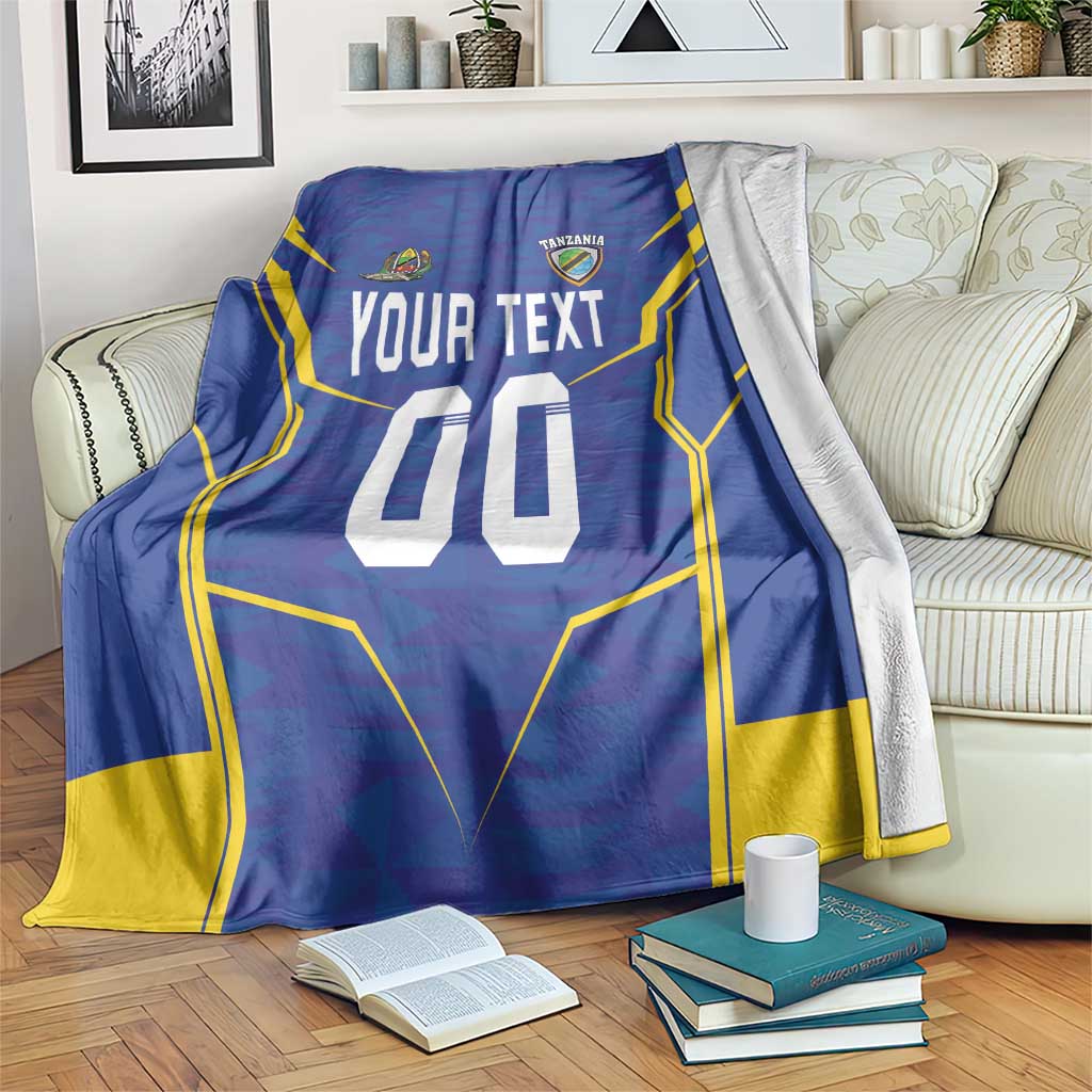 Custom Tanzania football blanket with jersey graphic, 'YOUR TEXT' and large number