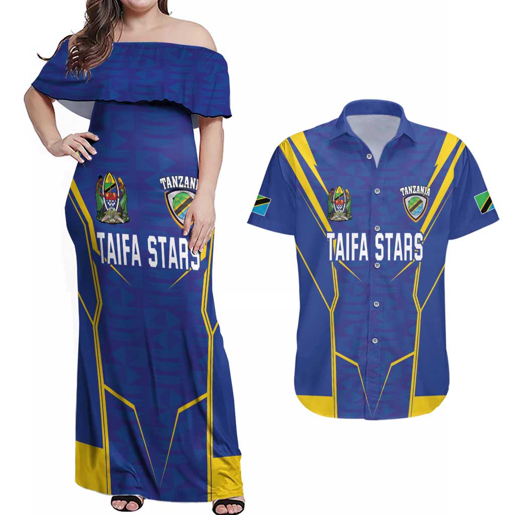 Custom Tanzania Football Couples Matching Off Shoulder Maxi Dress and Hawaiian Shirt Taifa Stars Sporty Style - Wonder Print Shop