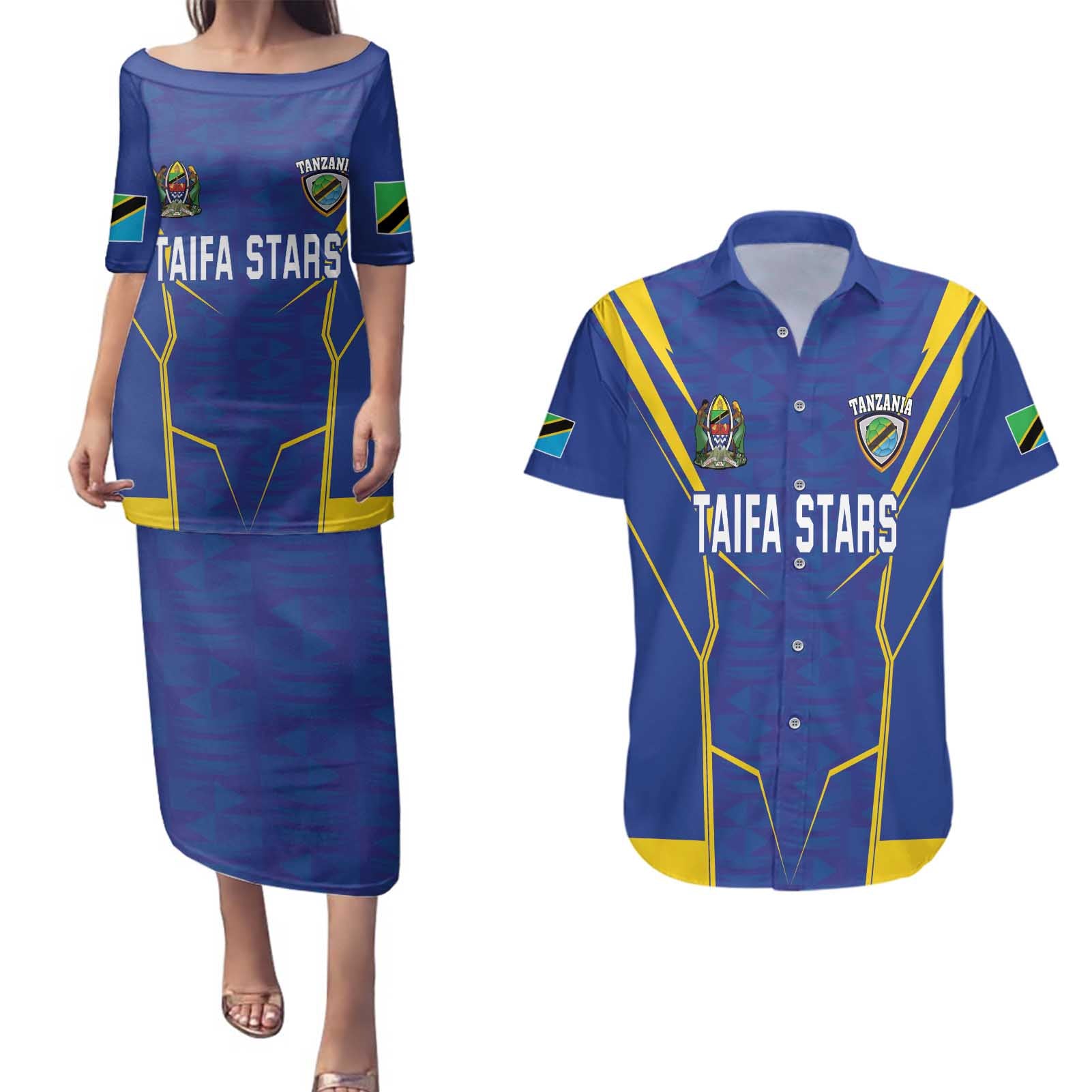 Custom Tanzania Football Couples Matching Puletasi and Hawaiian Shirt Taifa Stars Sporty Style - Wonder Print Shop