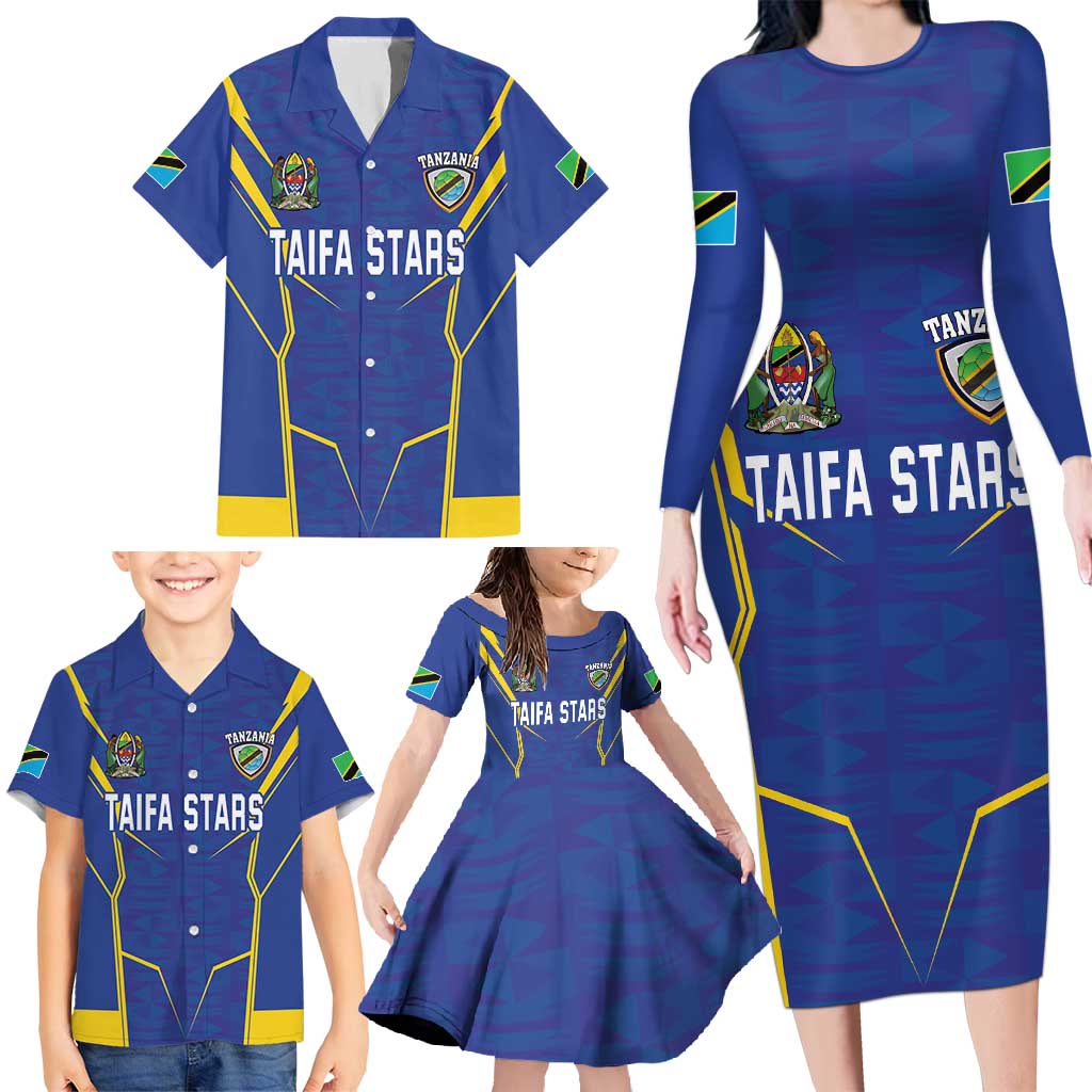 Custom Tanzania Football Family Matching Long Sleeve Bodycon Dress and Hawaiian Shirt Taifa Stars Sporty Style - Wonder Print Shop