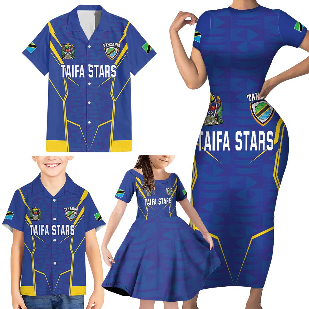 Custom Tanzania Football Family Matching Short Sleeve Bodycon Dress and Hawaiian Shirt Taifa Stars Sporty Style - Wonder Print Shop