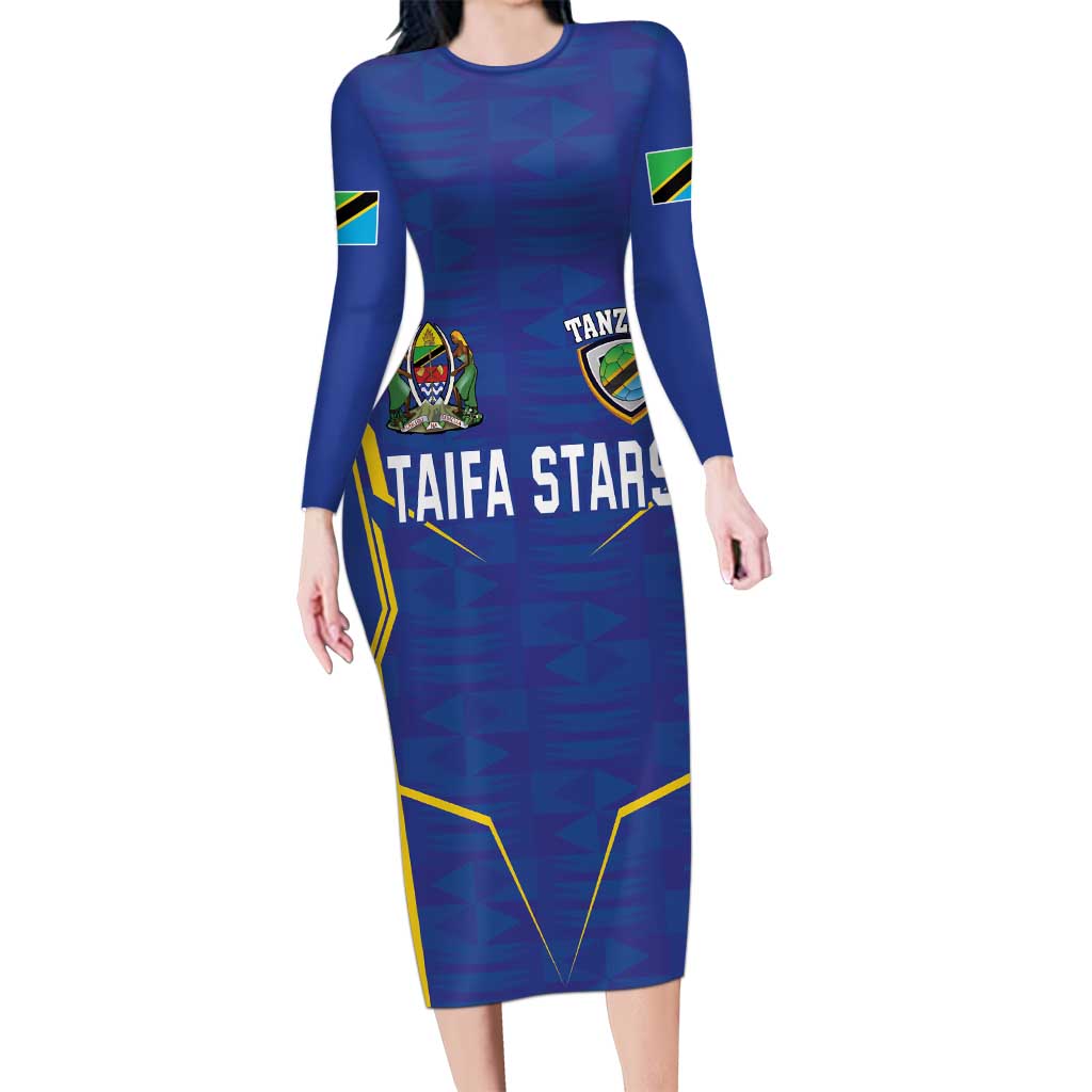 Custom Tanzania Football Long Sleeve Bodycon Dress Taifa Stars Sporty Style - Wonder Print Shop