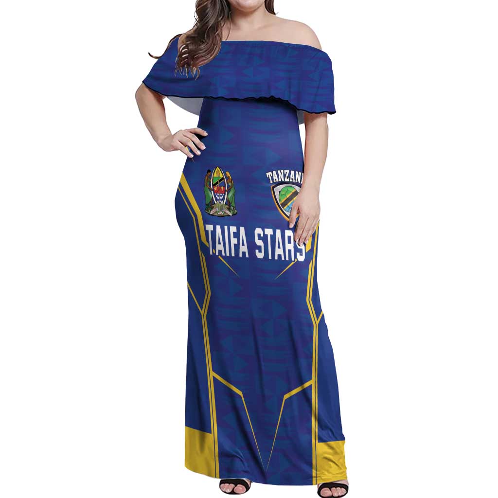 Custom Tanzania Football Off Shoulder Maxi Dress Taifa Stars Sporty Style - Wonder Print Shop