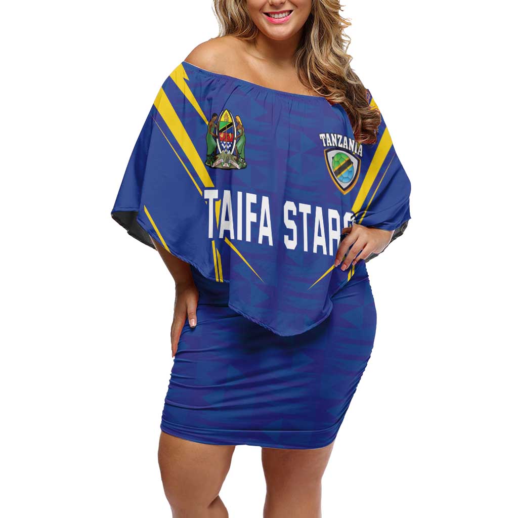 Custom Tanzania Football Off Shoulder Short Dress Taifa Stars Sporty Style - Wonder Print Shop