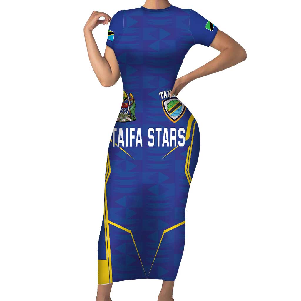 Custom Tanzania Football Short Sleeve Bodycon Dress Taifa Stars Sporty Style - Wonder Print Shop