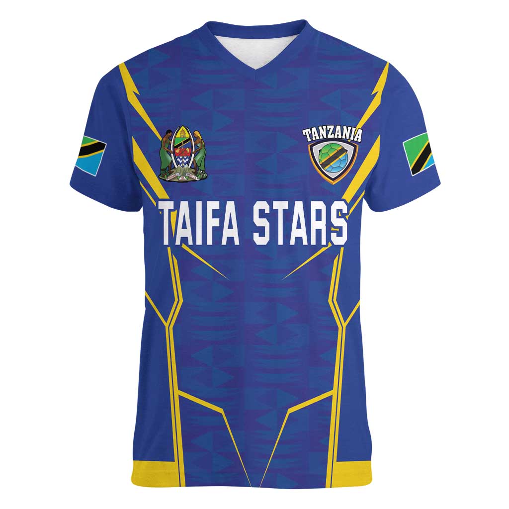 Custom Tanzania Football Women V-Neck T-Shirt Taifa Stars Sporty Style - Wonder Print Shop