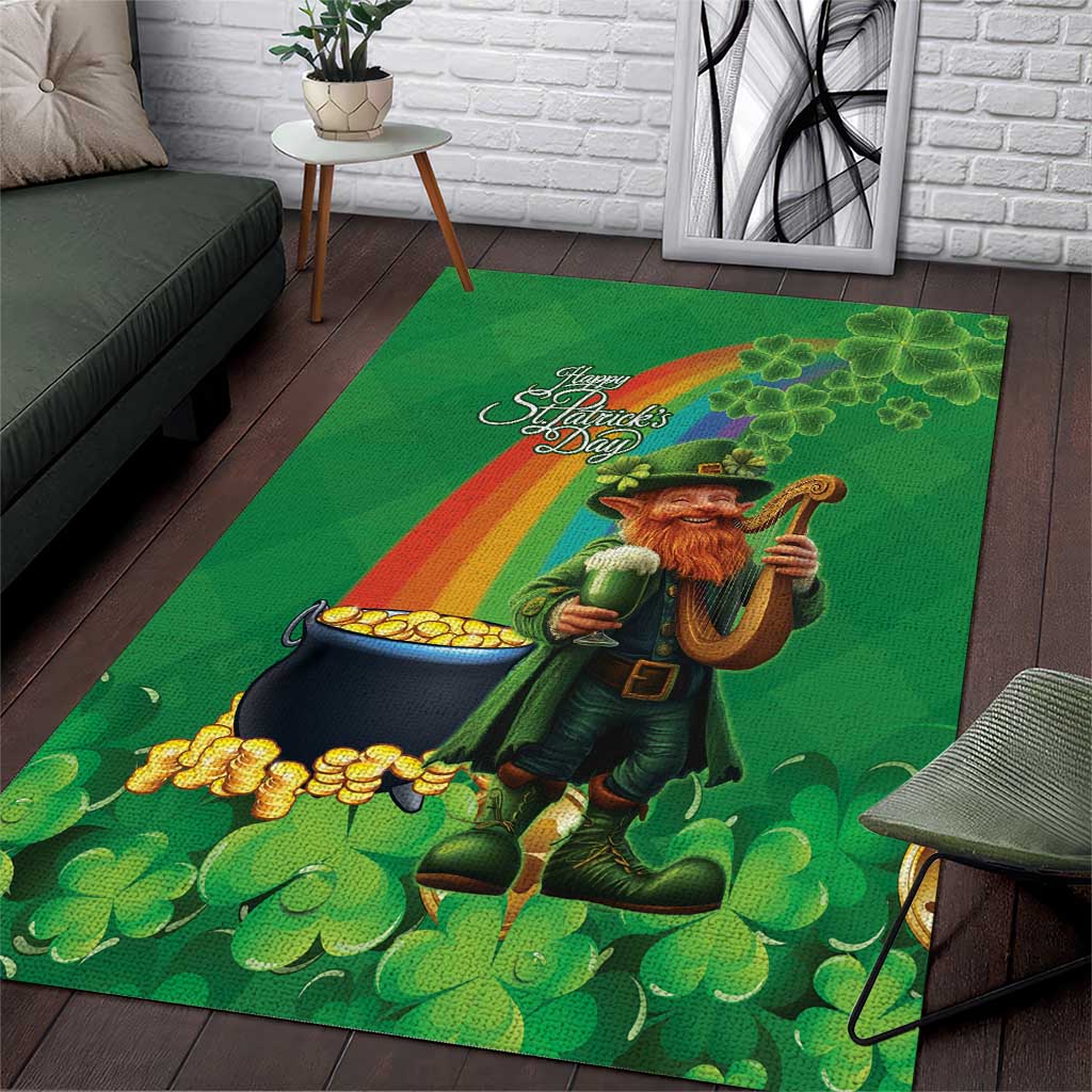 Happy Saint Patrick's Day Area Rug Cheerful Leprechaun Irish Harp