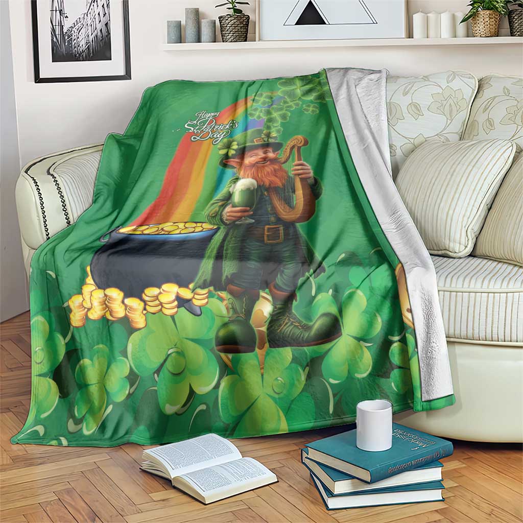 Happy Saint Patrick's Day Blanket Cheerful Leprechaun Irish Harp