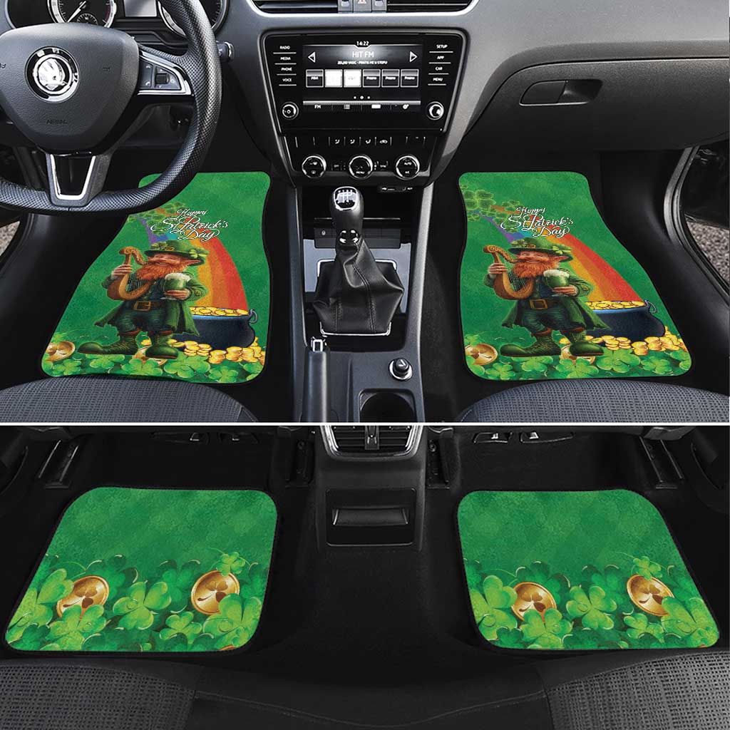 Happy Saint Patrick's Day Car Mats Cheerful Leprechaun Irish Harp